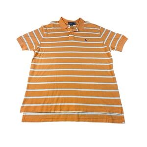 Polo by Ralph Lauren Shirt Mens XXL Polo Striped Golf Orange White 100% Cotton